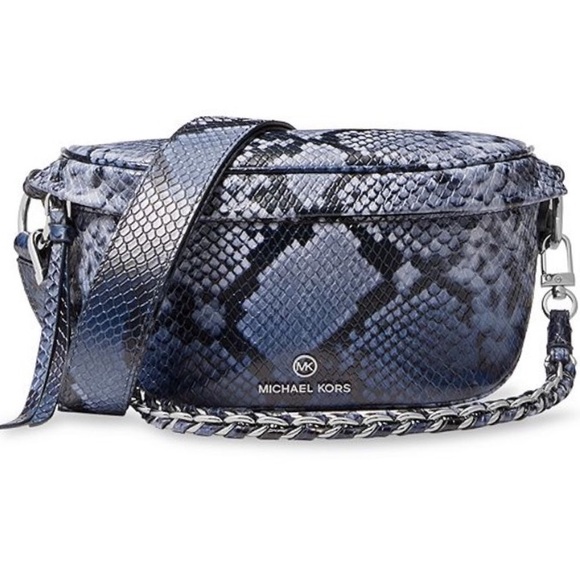 MICHAEL Michael Kors Handbags - Michel Michael Kors Slater Mini Embossed Genuine Leather Crossbody Purse Navy